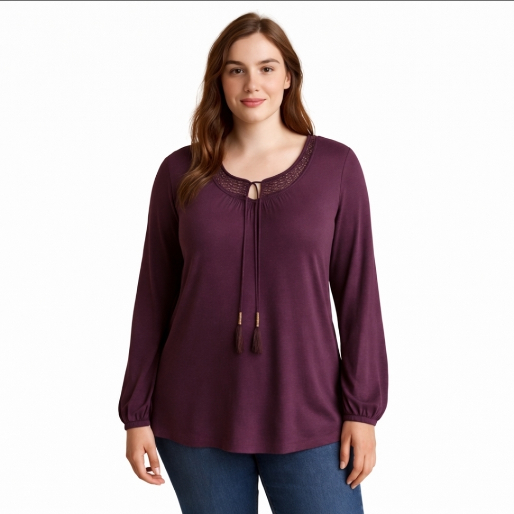 White House Black Market Wine Peasant Blouse Sz Med